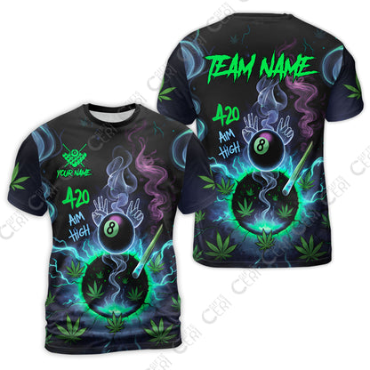 Customized Billiards T-Shirt, Personalized 420 Aim High 8 Ball Pool Team Jersey Gift For Billiard Players