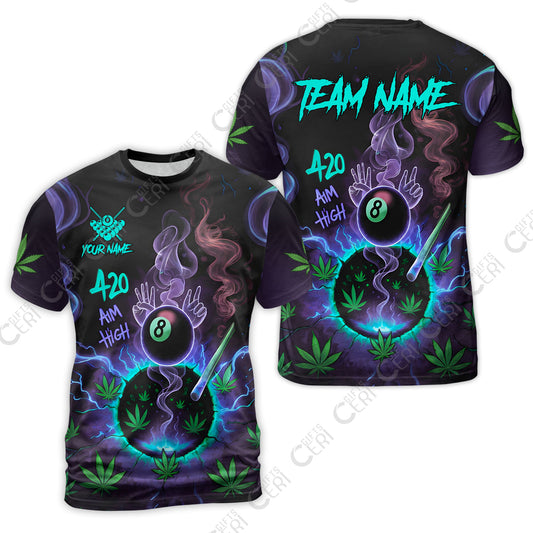 Customized Billiards T-Shirt, Personalized 420 Aim High 8 Ball Pool Team Jersey Gift For Billiard Players