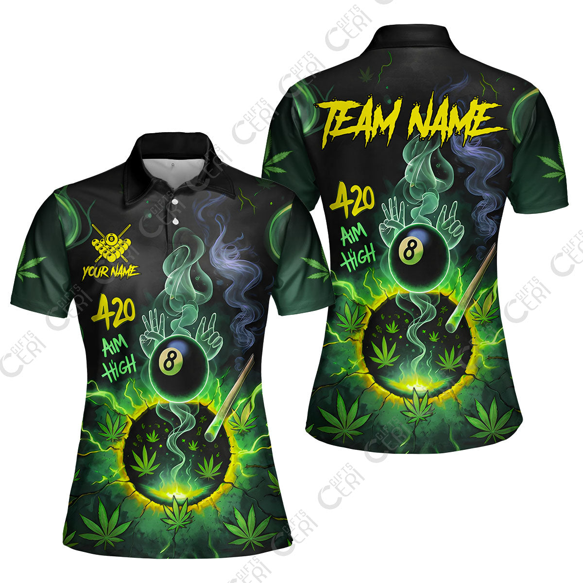 Customized Billiards Women Polo Shirt, Personalized 420 Aim High 8 Ball Pool Team Jersey Gift For Billiard Players