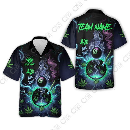 Customized Billiards Hawaiian Shirt, Personalized 420 Aim High 8 Ball Pool Team Jersey Gift For Billiard Players