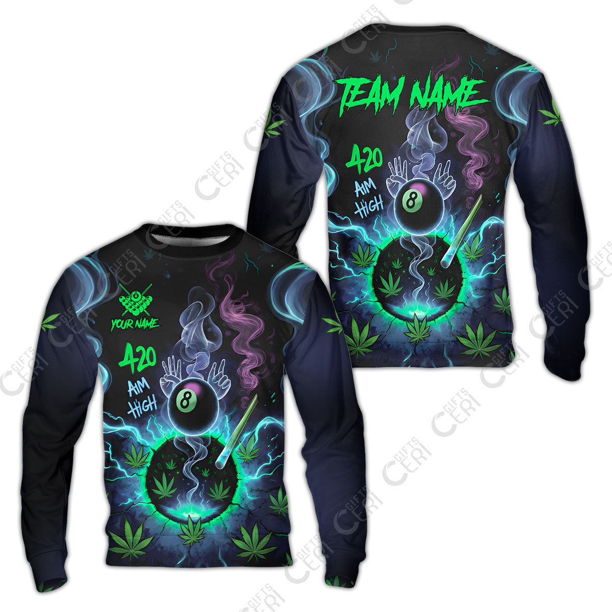 Customized Billiards Sweatshirt, Personalized 420 Aim High 8 Ball Pool Team Jersey Gift For Billiard Players