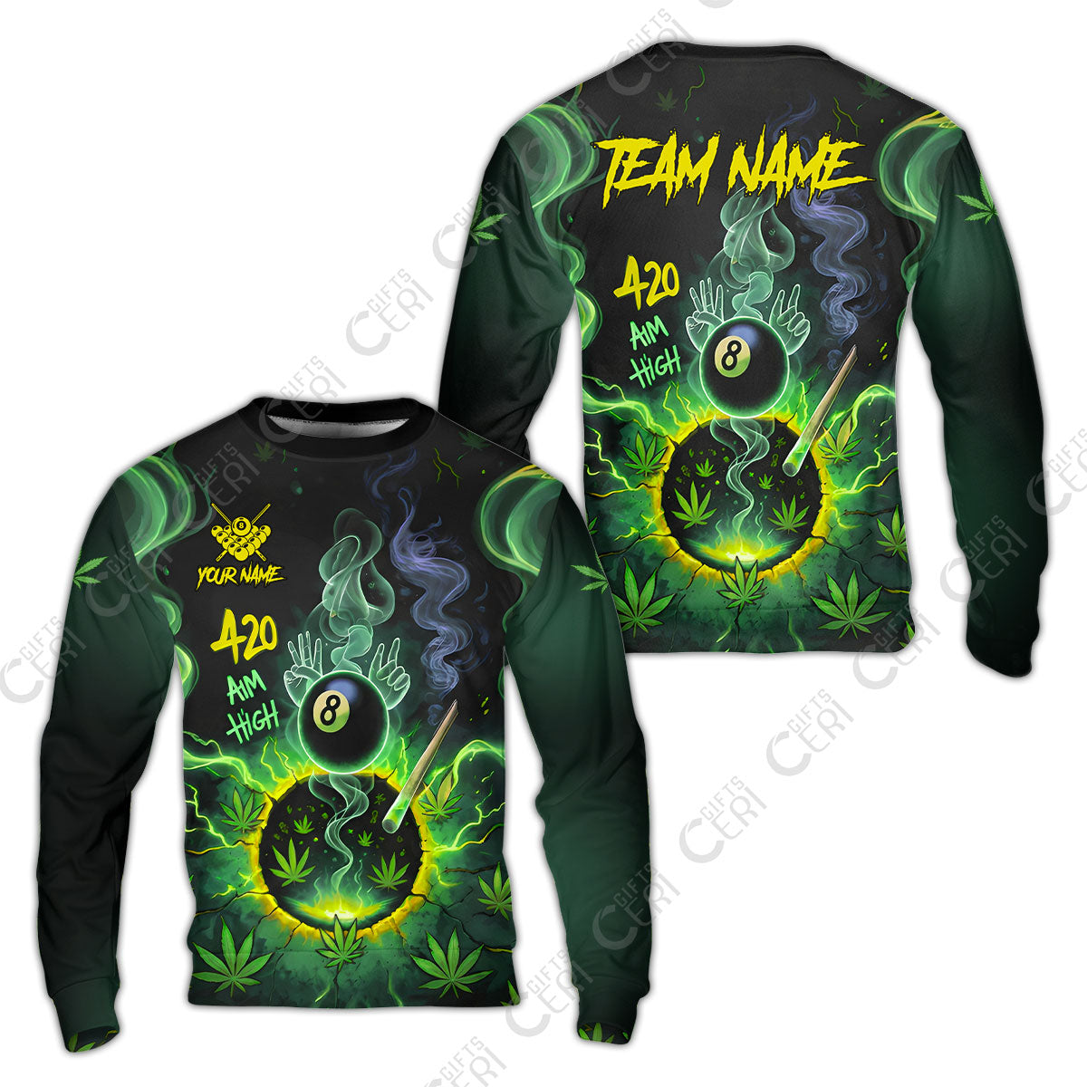 Customized Billiards Sweatshirt, Personalized 420 Aim High 8 Ball Pool Team Jersey Gift For Billiard Players