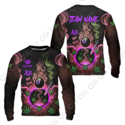 Customized Billiards Sweatshirt, Personalized 420 Aim High 8 Ball Pool Team Jersey Gift For Billiard Players