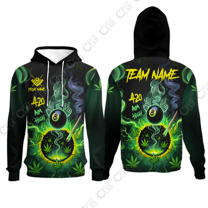 Customized Billiards Hoodies, Personalized 420 Aim High 8 Ball Pool Team Jersey Gift For Billiard Players