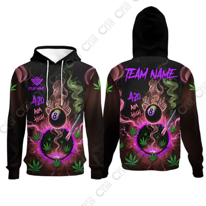 Customized Billiards Hoodies, Personalized 420 Aim High 8 Ball Pool Team Jersey Gift For Billiard Players
