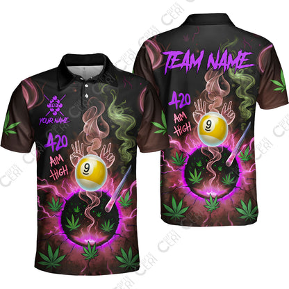 Customized Billiards Unisex Polo Shirt, Personalized 420 Aim High 9 Ball Pool Team Jersey Gift For Billiard Players
