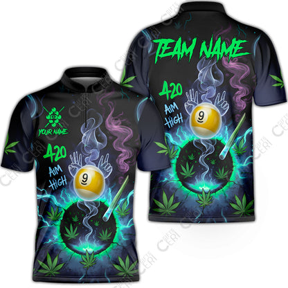 Customized Billiards Stand Collar Quarter-Zip Short Sleeve Jersey, Personalized 420 Aim High 9 Ball Pool Team Jersey