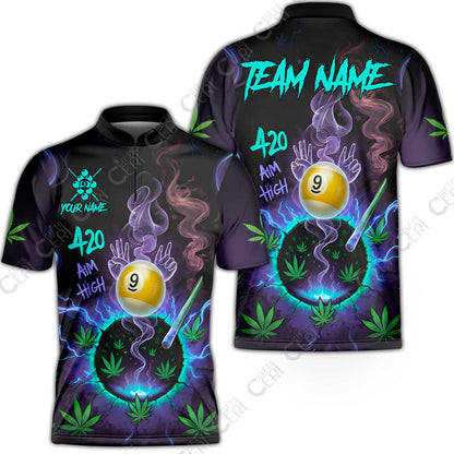 Customized Billiards Stand Collar Quarter-Zip Short Sleeve Jersey, Personalized 420 Aim High 9 Ball Pool Team Jersey