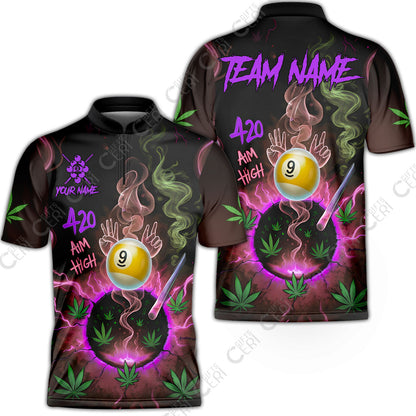 Customized Billiards Stand Collar Quarter-Zip Short Sleeve Jersey, Personalized 420 Aim High 9 Ball Pool Team Jersey