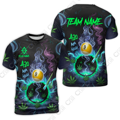 Customized Billiards T-Shirt, Personalized 420 Aim High 9 Ball Pool Team Jersey Gift For Billiard Players