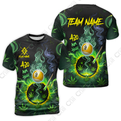 Customized Billiards T-Shirt, Personalized 420 Aim High 9 Ball Pool Team Jersey Gift For Billiard Players