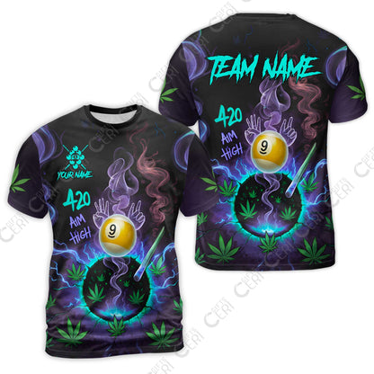 Customized Billiards T-Shirt, Personalized 420 Aim High 9 Ball Pool Team Jersey Gift For Billiard Players