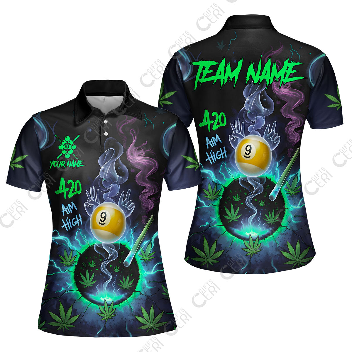 Customized Billiards Women Polo Shirt, Personalized 420 Aim High 9 Ball Pool Team Jersey Gift For Billiard Players