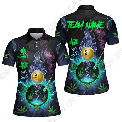 Customized Billiards Women Polo Shirt, Personalized 420 Aim High 9 Ball Pool Team Jersey Gift For Billiard Players