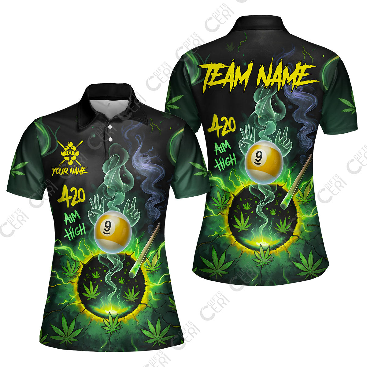 Customized Billiards Women Polo Shirt, Personalized 420 Aim High 9 Ball Pool Team Jersey Gift For Billiard Players