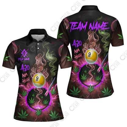 Customized Billiards Women Polo Shirt, Personalized 420 Aim High 9 Ball Pool Team Jersey Gift For Billiard Players