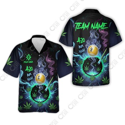 Customized Billiards Hawaiian Shirt, Personalized 420 Aim High 9 Ball Pool Team Jersey Gift For Billiard Players