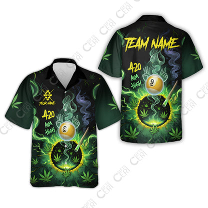 Customized Billiards Hawaiian Shirt, Personalized 420 Aim High 9 Ball Pool Team Jersey Gift For Billiard Players