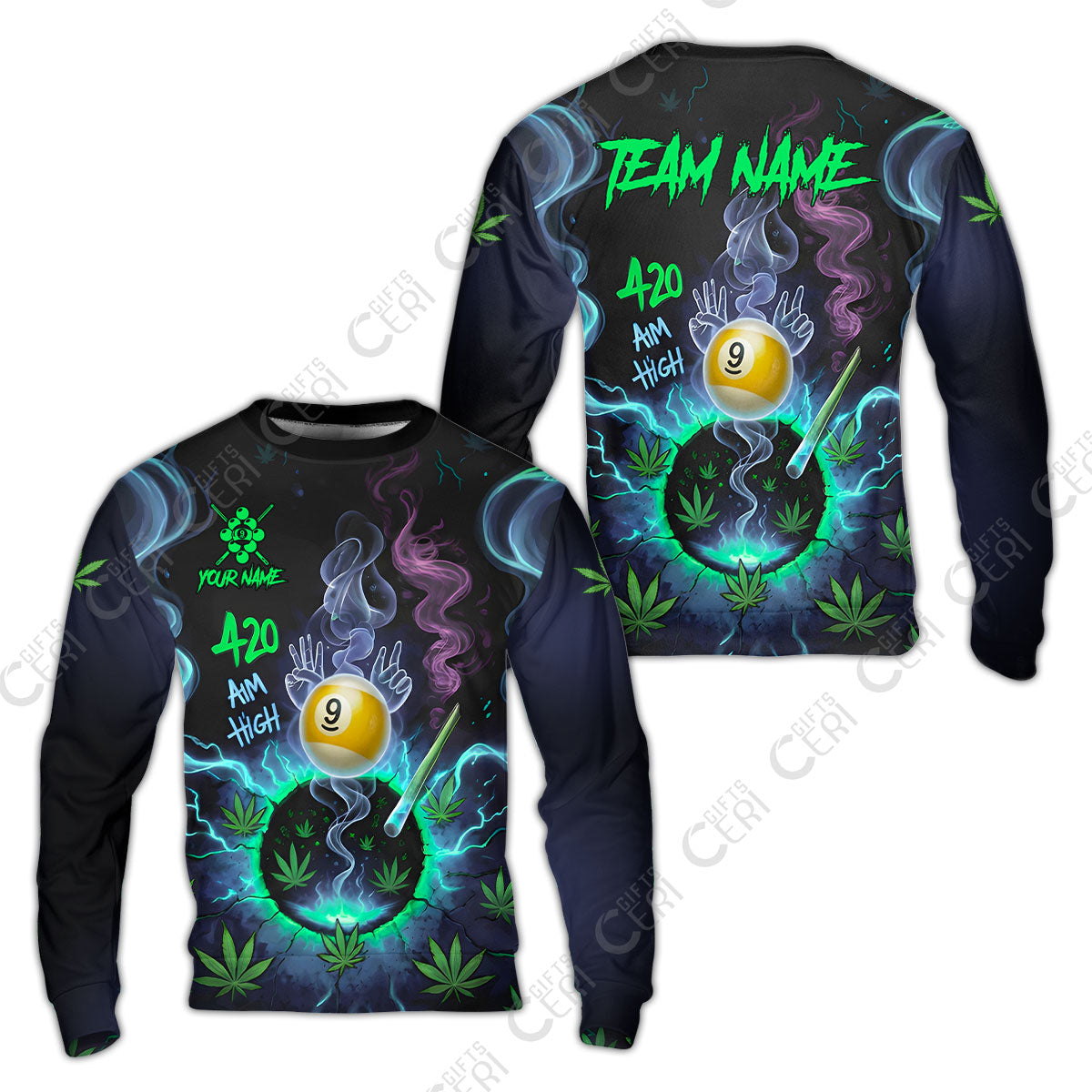 Customized Billiards Sweatshirt, Personalized 420 Aim High 9 Ball Pool Team Jersey Gift For Billiard Players