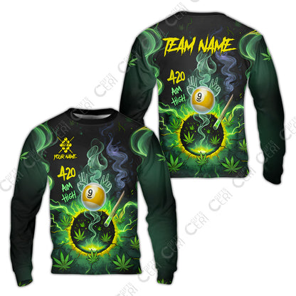 Customized Billiards Sweatshirt, Personalized 420 Aim High 9 Ball Pool Team Jersey Gift For Billiard Players