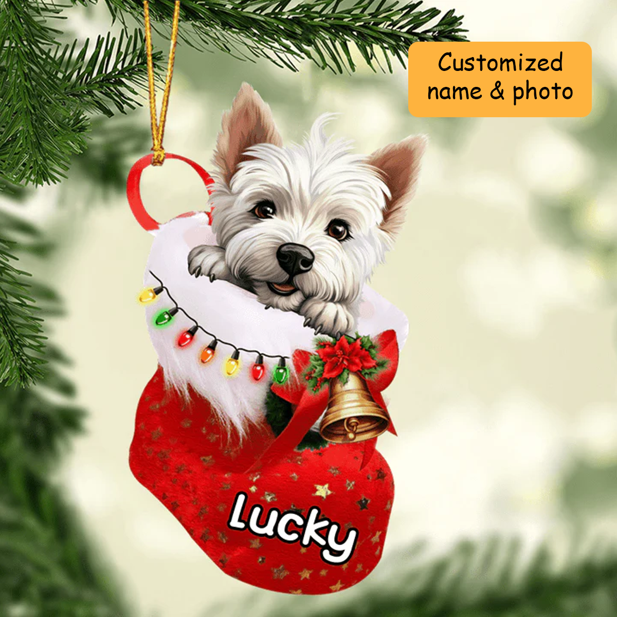West Highland White Terrier Dog In Christmas Stocking Acrylic Ornament, Christmas Gifts Ornament for Dog Lover