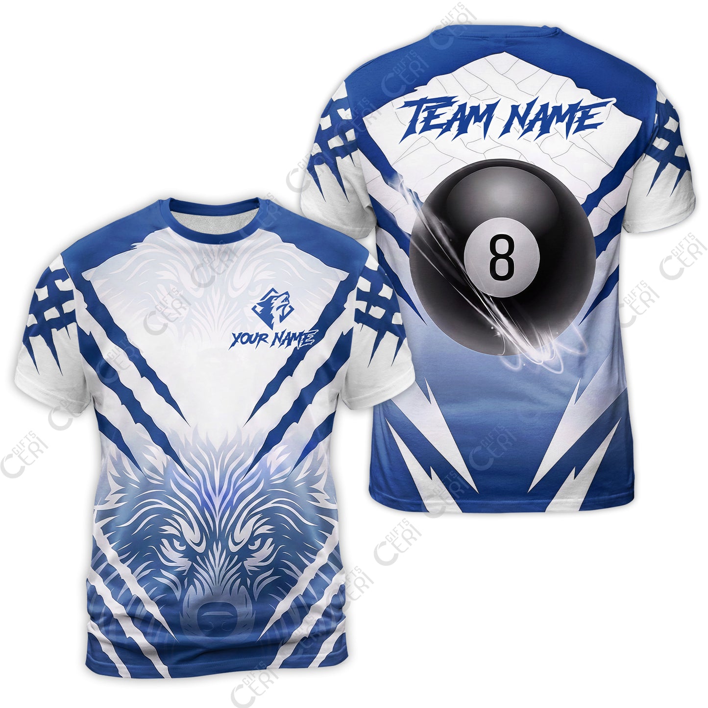 Customized Billiards T-Shirt, Personalized 8 Ball Wolf Scratch Pattern Billiard Jersey Gift For Billiard Players
