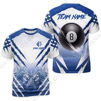 Customized Billiards T-Shirt, Personalized 8 Ball Wolf Scratch Pattern Billiard Jersey Gift For Billiard Players