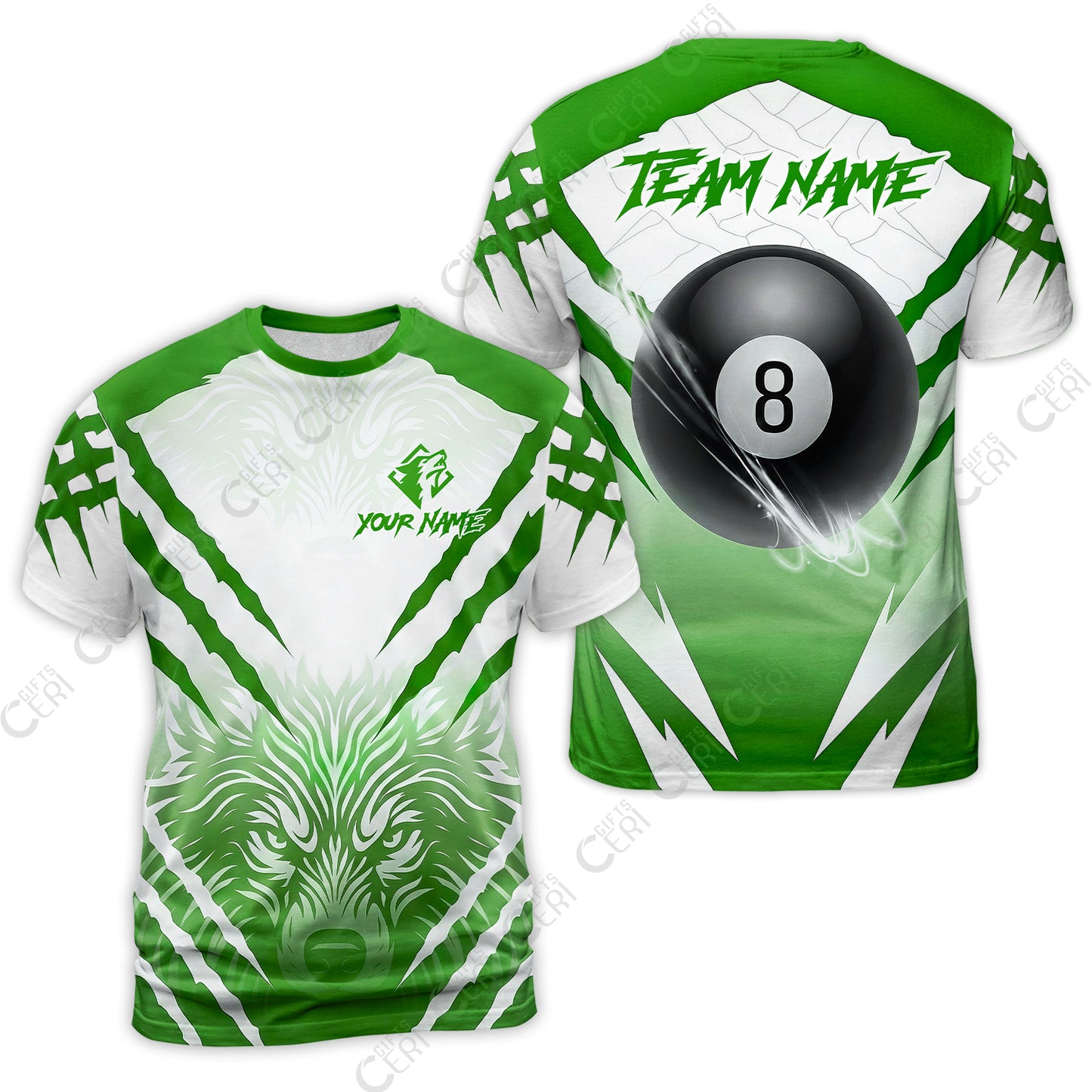 Customized Billiards T-Shirt, Personalized 8 Ball Wolf Scratch Pattern Billiard Jersey Gift For Billiard Players