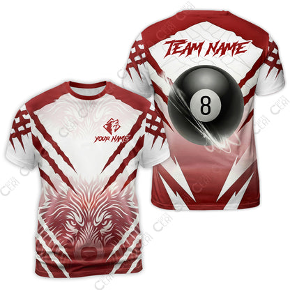 Customized Billiards T-Shirt, Personalized 8 Ball Wolf Scratch Pattern Billiard Jersey Gift For Billiard Players