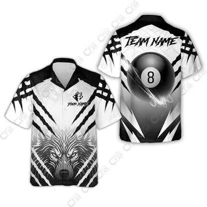 Customized Billiards Hawaiian Shirt, Personalized 8 Ball Wolf Scratch Pattern Billiard Jersey Gift For Billiard Players