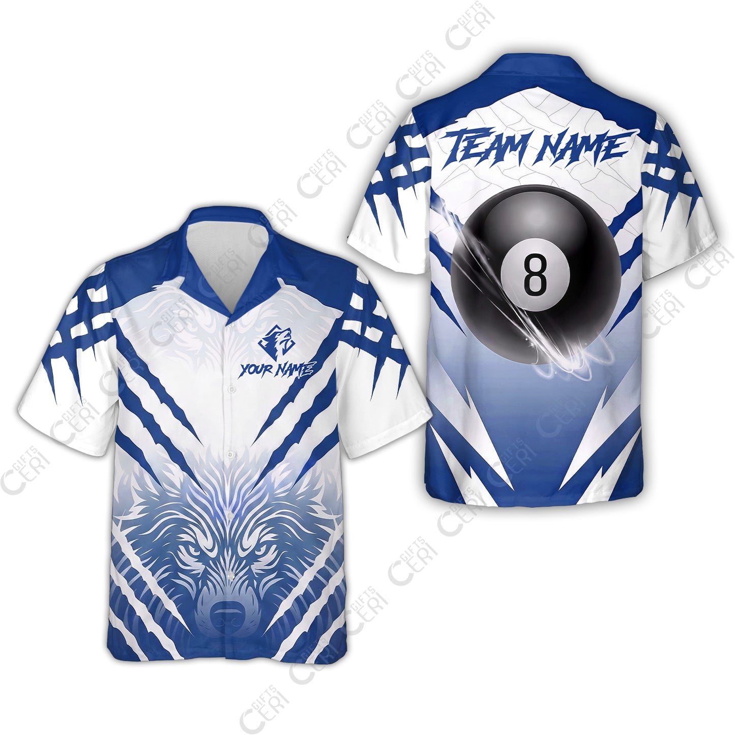 Customized Billiards Hawaiian Shirt, Personalized 8 Ball Wolf Scratch Pattern Billiard Jersey Gift For Billiard Players