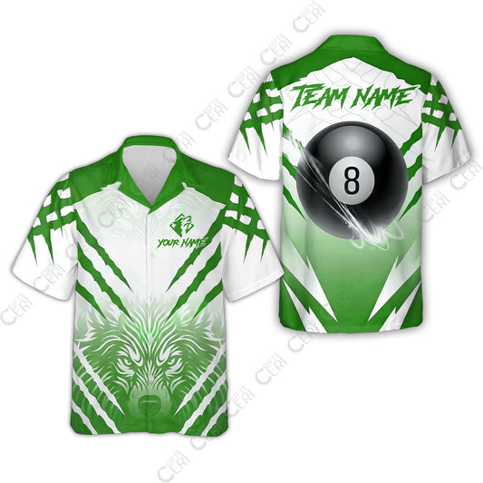Customized Billiards Hawaiian Shirt, Personalized 8 Ball Wolf Scratch Pattern Billiard Jersey Gift For Billiard Players
