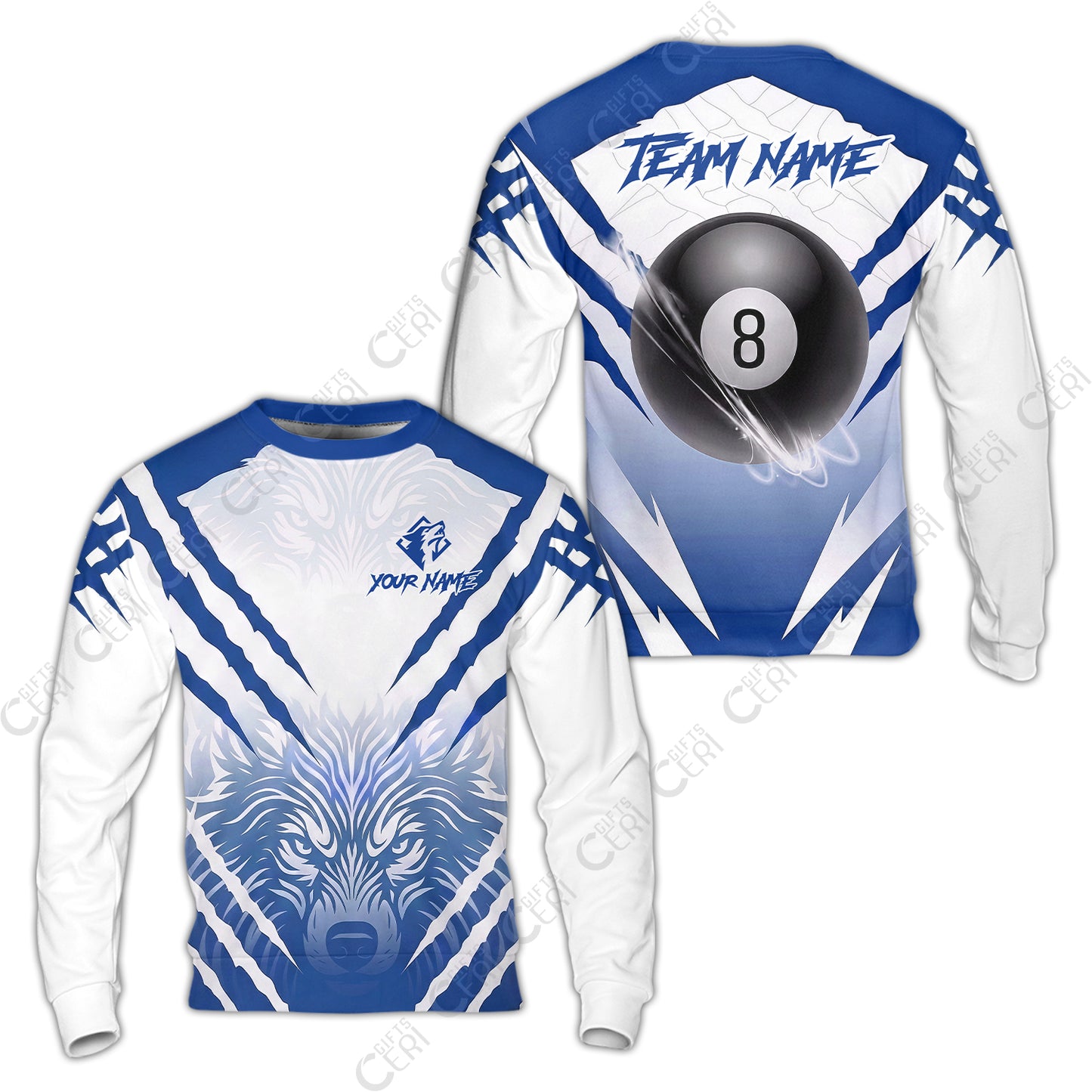 Customized Billiards Sweatshirt, Personalized 8 Ball Wolf Scratch Pattern Billiard Jersey Gift For Billiard Players