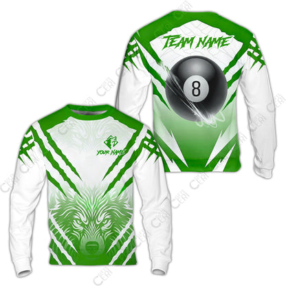 Customized Billiards Sweatshirt, Personalized 8 Ball Wolf Scratch Pattern Billiard Jersey Gift For Billiard Players