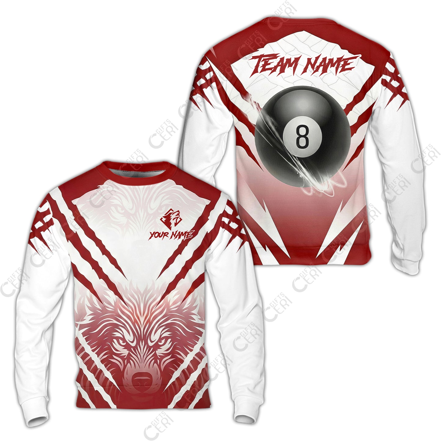 Customized Billiards Sweatshirt, Personalized 8 Ball Wolf Scratch Pattern Billiard Jersey Gift For Billiard Players
