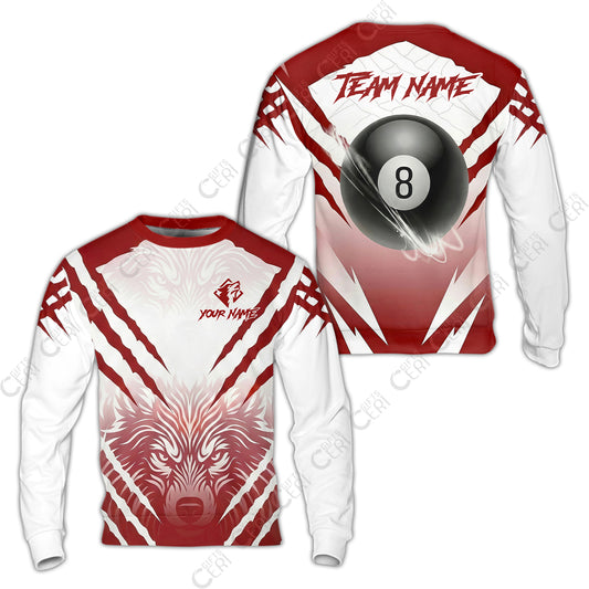 Customized Billiards Sweatshirt, Personalized 8 Ball Wolf Scratch Pattern Billiard Jersey Gift For Billiard Players
