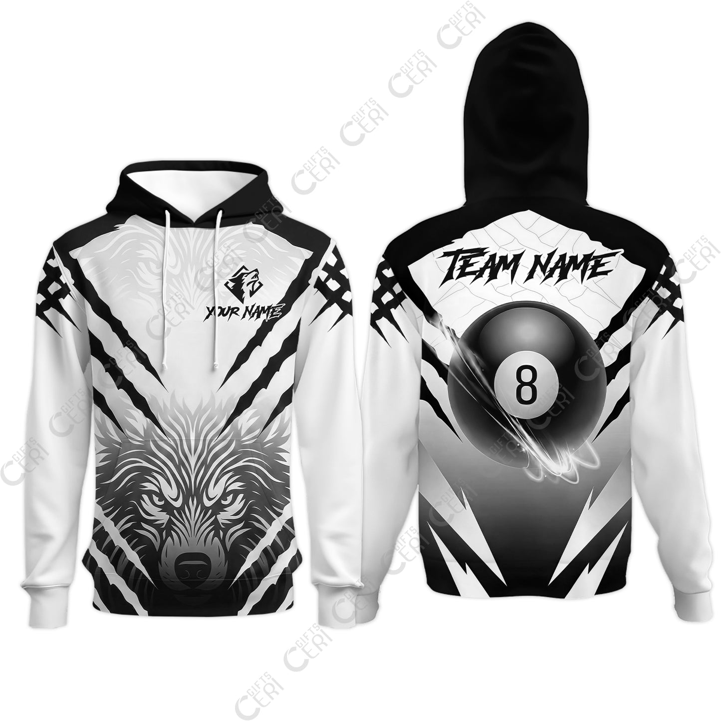 Customized Billiards Hoodies, Personalized 8 Ball Wolf Scratch Pattern Billiard Jersey Gift For Billiard Players