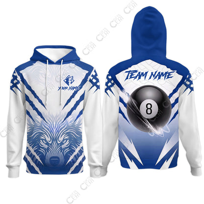 Customized Billiards Hoodies, Personalized 8 Ball Wolf Scratch Pattern Billiard Jersey Gift For Billiard Players
