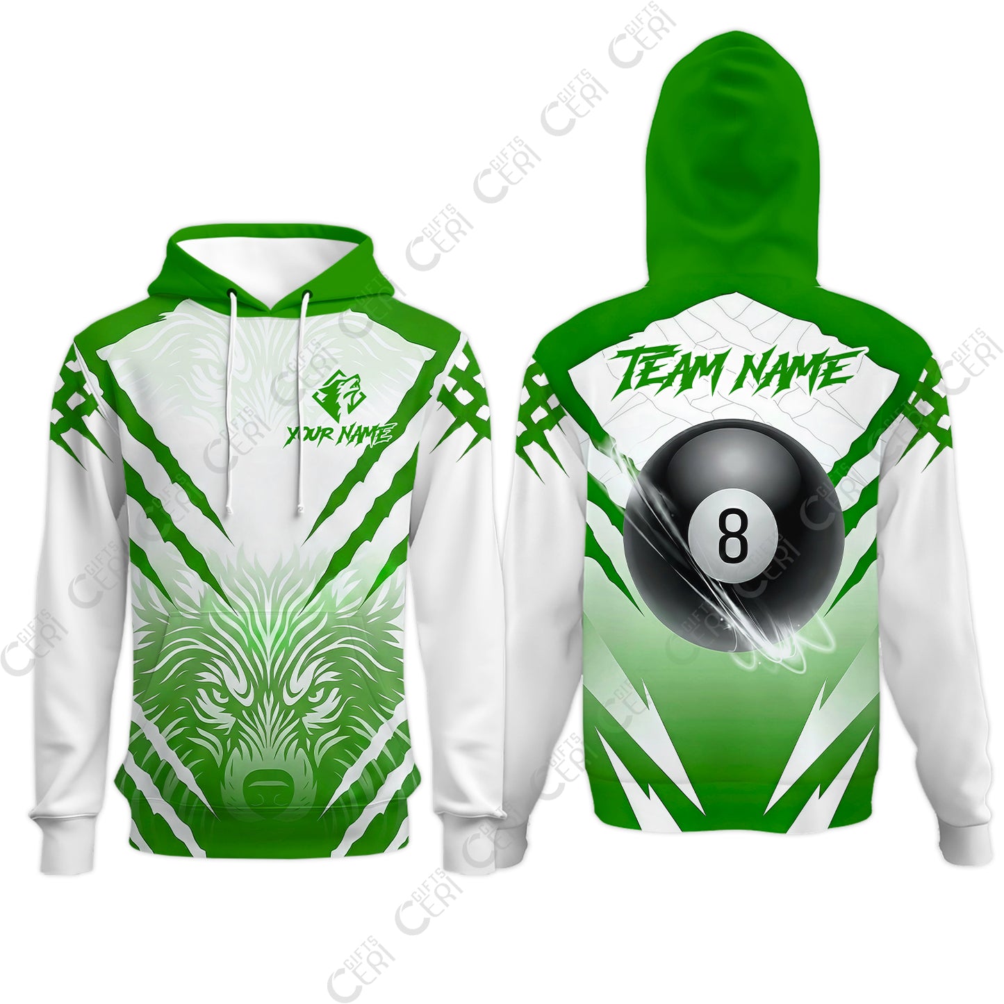 Customized Billiards Hoodies, Personalized 8 Ball Wolf Scratch Pattern Billiard Jersey Gift For Billiard Players