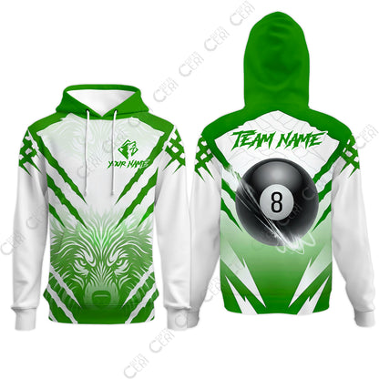 Customized Billiards Hoodies, Personalized 8 Ball Wolf Scratch Pattern Billiard Jersey Gift For Billiard Players