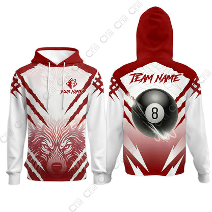 Customized Billiards Hoodies, Personalized 8 Ball Wolf Scratch Pattern Billiard Jersey Gift For Billiard Players
