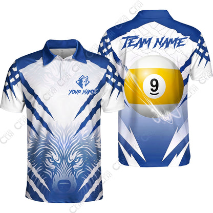 Customized Billiards Unisex Polo Shirt, Personalized 9 Ball Wolf Scratch Pattern Billiard Jersey Gift For Billiard Players