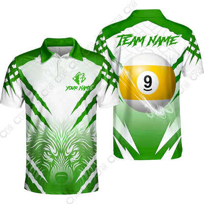 Customized Billiards Unisex Polo Shirt, Personalized 9 Ball Wolf Scratch Pattern Billiard Jersey Gift For Billiard Players