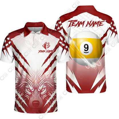 Customized Billiards Unisex Polo Shirt, Personalized 9 Ball Wolf Scratch Pattern Billiard Jersey Gift For Billiard Players