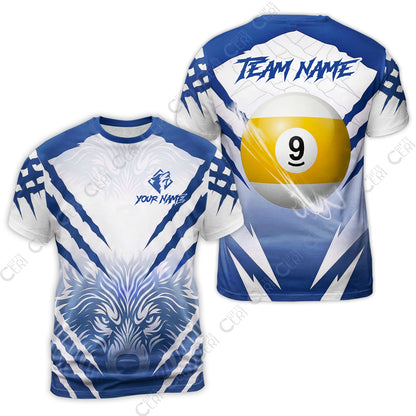 Customized Billiards T-Shirt, Personalized 9 Ball Wolf Scratch Pattern Billiard Jersey Gift For Billiard Players