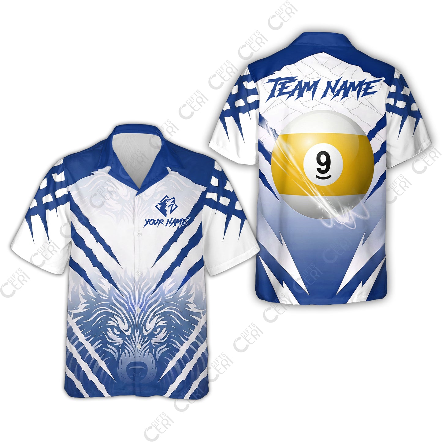 Customized Billiards Hawaiian Shirt, Personalized 9 Ball Wolf Scratch Pattern Billiard Jersey Gift For Billiard Players