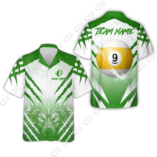 Customized Billiards Hawaiian Shirt, Personalized 9 Ball Wolf Scratch Pattern Billiard Jersey Gift For Billiard Players
