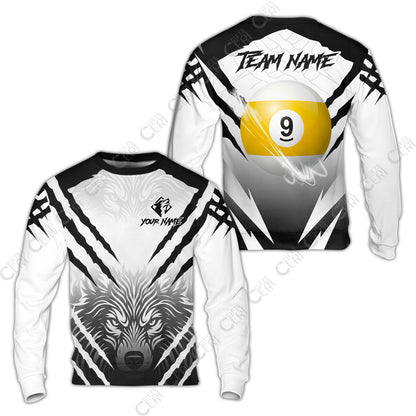 Customized Billiards Sweatshirt, Personalized 9 Ball Wolf Scratch Pattern Billiard Jersey Gift For Billiard Players
