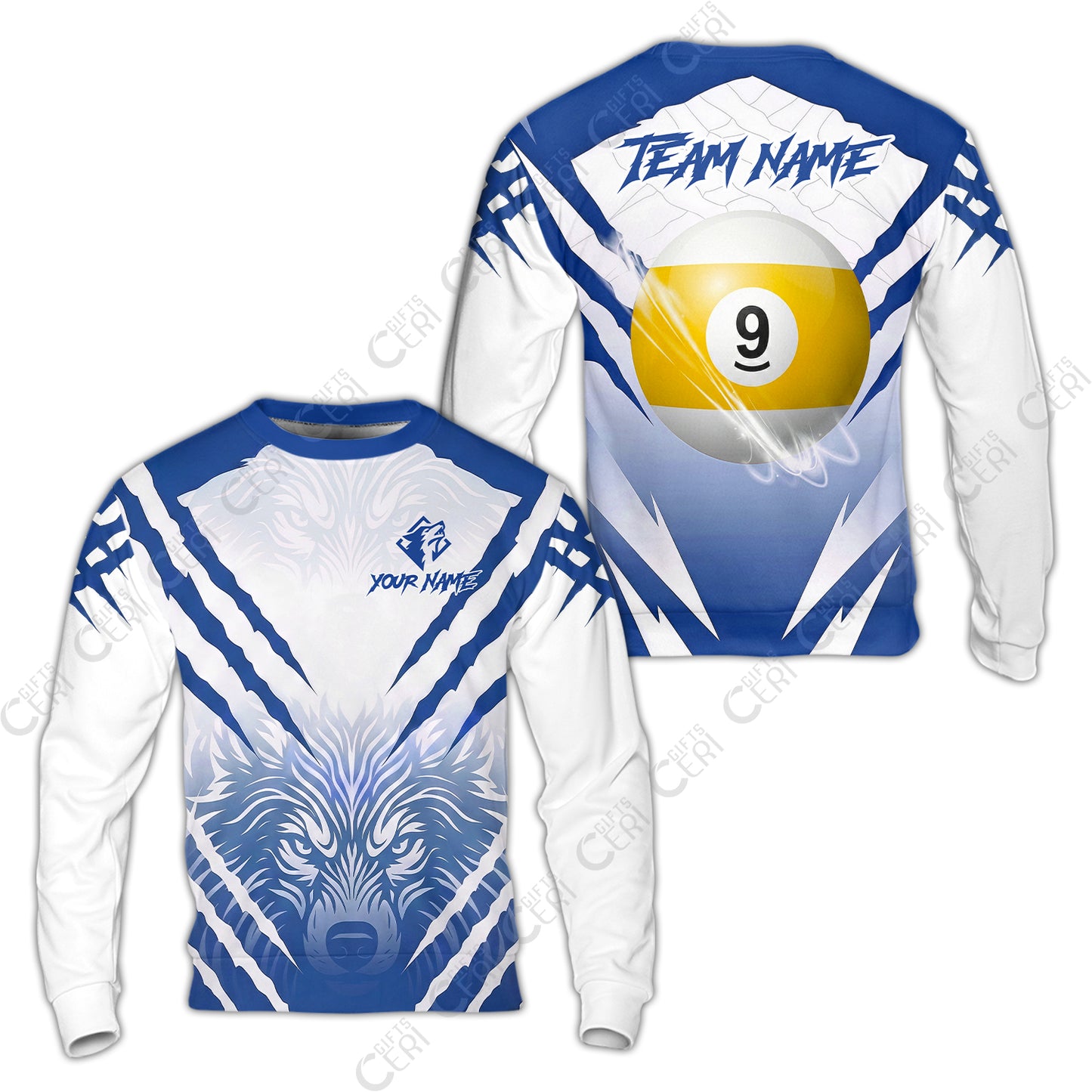 Customized Billiards Sweatshirt, Personalized 9 Ball Wolf Scratch Pattern Billiard Jersey Gift For Billiard Players