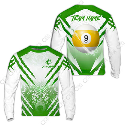 Customized Billiards Sweatshirt, Personalized 9 Ball Wolf Scratch Pattern Billiard Jersey Gift For Billiard Players